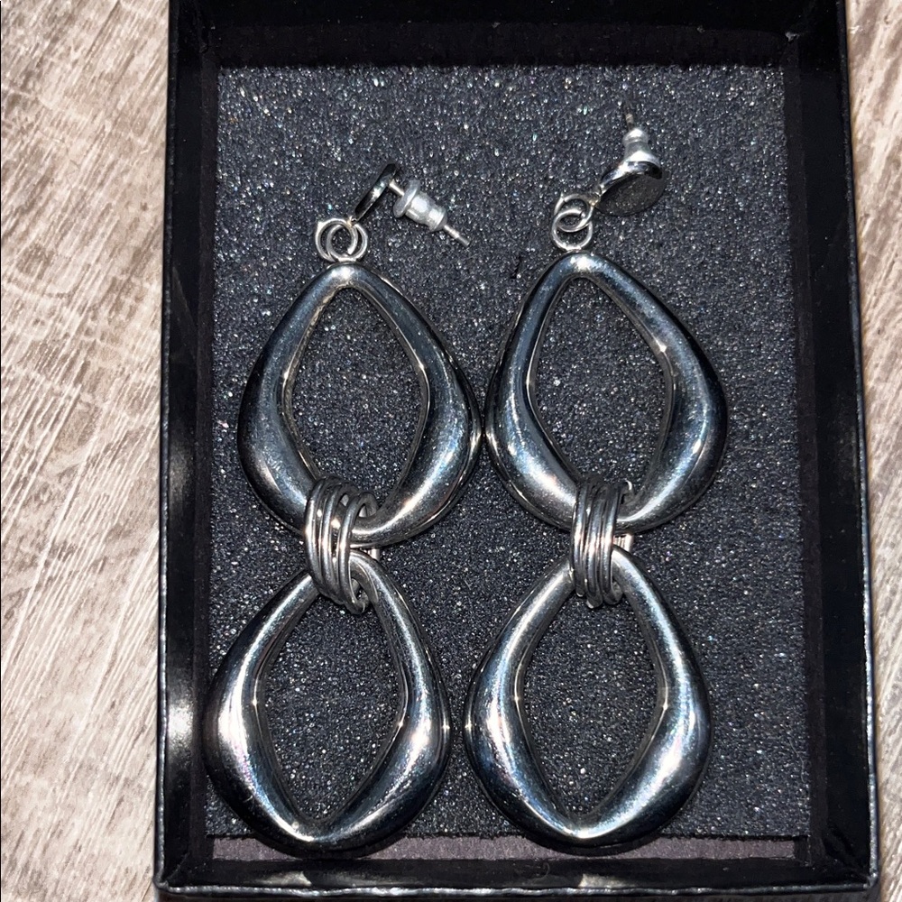 Stainless Steel Double Teardrop Drop Earrings